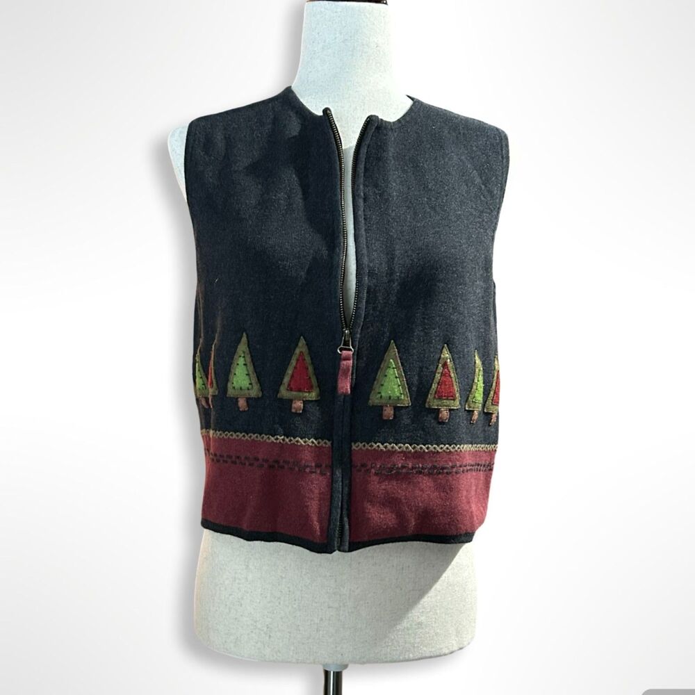 Vintage Woolrich Christmas Tree Zip-front Vest, M, cottagecore holiday